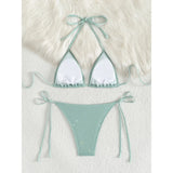 Glitter Sparkling Halter High Leg Cut Bikini Female Swimsuit Women Swimwear Two-pieces Bikini set Bather Bathing Suit Swim V5501