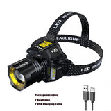 LED Headlamp Zoomable Motion Sensor Rechargeable 5 Mode COB Floodlight 180° Rotatable Waterproof Head Flashlight Fishing Camping