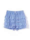 Women’s Layered Ruffle Bloomer Shorts Elastic Waist Little Bow Front Plaid Print Shorts Summer Bottoms