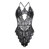 Seductive Blue Lace Hollow Bodysuit for Women - Erotic Teddy Babydoll Dress with Deep V Open Bra and Crotchless Porn Underwear