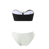 sexy 3d flower bandeau bikinis sets 3pcs with long mesh split skirt black white patchwork swimsuit bathing suit beach outfits