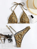 Leopard Halter Thong Bikinis 2026 Women Sexy Triangle Swimsuit Diamond Swimwear Female Jewelry Bathing Swimming Suit Beachwear