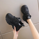White Platform Women's Sneakers 2025 Autumn Lace-Up Thick Bottom Sports Shoes Woman Pu Leather Breathable Walking Shoes Female