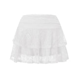Womens Mini Skirt Lace Flower Low Waist A-Line Layered Ruffled Skirt for Daily Party Club