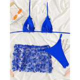 S - XL Three-pieces Bikini set With Skirt Flowers Sequins Bikini Female Swimsuit Women Swimwear Bather Bathing Suit Swim V7864