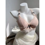 Elegant French Halter Neck Bra Set, Lace Wireless Bralette for Small Bust, Push Up Sensual Underwear Bralette & Panty MOYISU Bra