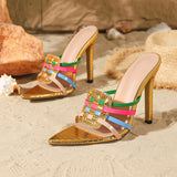 New Style Pointed-toe, Slender and High-heeled Sandals - Show-stopping Multi-color Woven Platform Women's Shoes