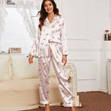 Spring and autumn long-sleeved trousers cardigan home wear set imitation silk women's pajamas can be worn outside