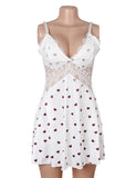 White Lace Babydoll Chemise for Women V Neck See Through Sleepwear Plus Size with Thong
