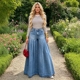 Women's Casual Jeans Fashionable Washed Pleated Large Flare Wide Leg Pants
