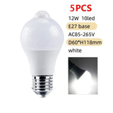 PIR Motion Sensor LED Light Bulb 12W E27 Smart Bulb Motion Activated ON/OFF Home Lights Lamp for Home Stair