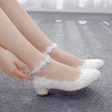 Women 3CM High Heels White Lace Pearl Wedding Shoes Sexy Bride Party  Pointed Toe Shallow Mouth Pumps Shoe Bridesmaid  Pink