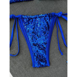Sequins Halter Bikini Female Swimsuit Women Swimwear Two-Pieces Bikini Set High Cut Leg Padded Bather Bathing Suit Swim V8302