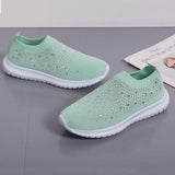 Women's Slip-On Crystal Sneakers 2025 Breathable Mesh Plus Size 35-43 Casual Flats Women Comfort Soft Sole Running Walking Shoes