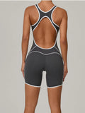 Sexy Sleeveless Backless Scrunch Yoga Jumpsuit Women Black Contrast Hollow One Piece Sports Suit Tight Fitness Sports Overalls