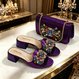 doershow High Quality African Style Ladies Shoes And Bags Set Latest silver Italian Shoes And Bag Set For Party HWS1-15