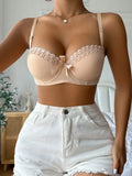 High Quality Pink Heavy Duty Lace Design Underwear Bow Daily Push Up Bra Sexy Lingerie Women With Steel Ring  J1903