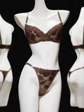 Sexy French Push-Up Bra Set Leaf Pattern Lace Embroidery Ultra-Thin Lingerie TFSJ