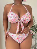 2026 Halter Push Up Bikini Large Plus Size Swimsuit Women High Waist Swimwear Female Printed Bathers Bathing Swimming Swim Suit