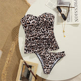 S - XL Leopard Tankini Bandeau Bikini Female Swimsuit Women Swimwear Two-Pieces Bikini Set Padded Bather Bathing Suit Swim V7524