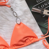 6 Colors Sexy Bikini Women Solid Rhinestone Metal Chain Swimwear Swimsuit Female Halter Bikinis Set Bathing Suit Beachwear Mujer