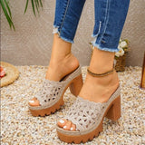Women'S  Heel   Slip Thick Soled High Heel Casual Shoes Heels Sandals Womens  large size35-43