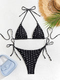 New Retro Polka Dot Tie Side Bikini Set for Women, Sexy Push Up Halter Neck Swimwear, High Waist Beach Bathing Suit, Summer