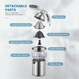 Electric Citrus Juicer Die Cast Zinc Shell With Two Cones