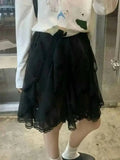 Lace Tulle Skirt Women Sweet Elegant Korean Style Ruffle Skirts Vintage Streetwear Irregular Layered Skirts Fashion Women O4RB