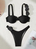 3D Flowers Underwired Brazilian Bikini Women Thong Swimwear Female Swimsuit Two-pieces Bikini Set Push Up Bathing Suit Swim