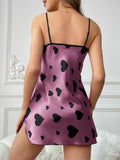 Women's Holiday four Seasons Love Print Fashion V Neck Open Elegant Slip Nightdress