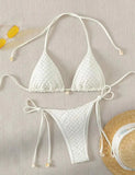 Sexy White Bikini 2025 Women Halter Lace Push Up Metal Designer Micro Swimsuit Brazilian Bathing Suit Tie Side Thong Swimwear