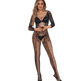 Hot Sexy Lingerie Women Erotic Bodystocking Crotchless Long Sleeve Hollow Fishnet Full Body Stockings Open Crotch Sex Clothes