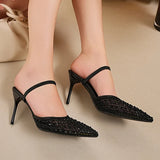 Sexy Pointed Toe Thin High Heel Slippers Women Plus Size 34-43 Stiletto Heeled Party Shoes Woman Elegant Slip On Sandals Ladies