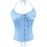Vietnamese Sexy Backless Halter Neck Camisole For Women Niche Deep V-neck With Hook And Fishbone Waist-cinching Satin Top 02BG