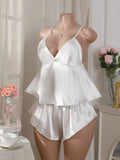 Y2K Sexy Women's Satin Cami Pajama Set Backless Crop Top and Shorts Coquette Aesthetic Lingerie Sleepwear for Women