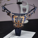 Women Butterfly Embroidery Thong Panties Sexy Lace G String Adjustable Strap Low Rise Underwear Soft Breathable Lingerie