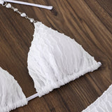 Sexy Mesh Long Sleeve Cover Up 3 Piece Bikini Set 2026 Swimwear Women White Pearls Strap Push Up High Waist Holiday Swimsuit