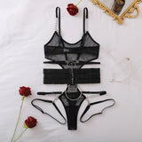 Toucheart Erotic Bodysuit Hollow See-through Mesh Design Binding Belt Body Shaping Seductive Luxurious Women Sexy Jumpsuit Set
