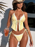 DEKA 2026 New Yellow Lace-up Bikini Set Two-Piece Swimsuit Women High Elastic Sexy Triangle Cup Swimwear Set No Sleeve