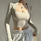 Women's Long Sleeve Fitness Sports Top Elegant Dance Yoga Shirt with Chest Cushion Small Waistband for Gym Speed up Short