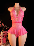 Women's Bodysuit Rose Crotchless Adult Erotic Sexy Lingerie Lace Deep V-neck Temptation Underwear Valentine's Gift