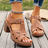 Lightweight Thick High Heels Sandals Women Plus Size 36-43 Summer Rome Shoes Woman Ankle Buckle Open Toe Beach Sandles Female