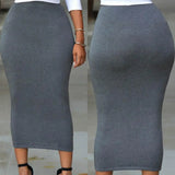 Women Skirt Solid Color Elastic Bodycon High Waist Mid-calf Length Sheath Skirt No Constraint Match Top Comfortable Dating Skirt