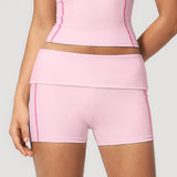 Quick Dry Contrast Color Yoga Shorts 2026 Tights Hip Lifting Workout Fitness Leggings High Waist Folded Running Athletic Shorts