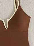 2026 Splicing Underwired V-Bar Women Micro Thong Swimwear One Piece Swimsuit Female Backless Monokini High Cut Bathing Suit Swim