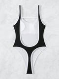 Sexy Black Patchwork One Piece Swimsuit Women Hollow Out Backless Slim Thong Swimwear 2025 Beach Bathing Suit Holiday Monokini