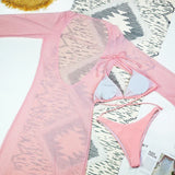 Sexy Solid 3 Piece Micro Bikinis Women Swimsuit 2025 New Swimwear With Long Sleeve Bathing Suit Beachwear Biquini Female