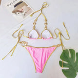 Halter Crystal Rhinestone Diamond Bikini 2025 Female Swimsuit Women Swimwear Two-pieces Bikini Set High Cut Bathing Suit Swim