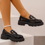 Fashion Metal Decor Platform Loafers Women 2026 Slip On Thick Sole Oxford Shoes Woman Plus Size Snake Pattern Pu Leather Shoes